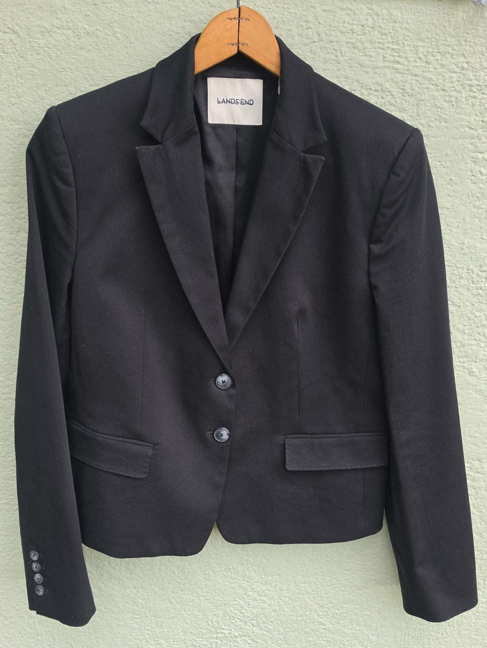 Lands' End (Romania) Women's Black 98% Cotton Tailored Two-Button Classic Blazer